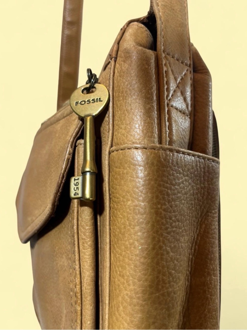 Fossil Tan Leather Crossbody Bag 1954 Key Charm